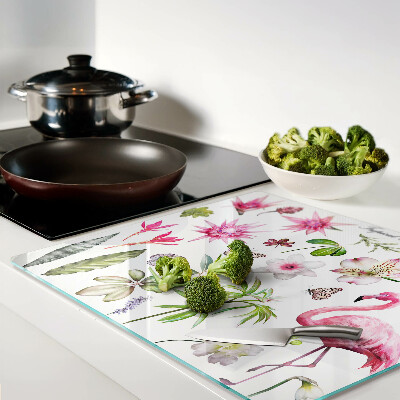 Tagliere in vetro temperato Collezione di fiori e uccelli tropicali