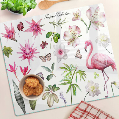 Tagliere in vetro temperato Collezione di fiori e uccelli tropicali