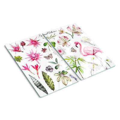 Tagliere in vetro temperato Collezione di fiori e uccelli tropicali