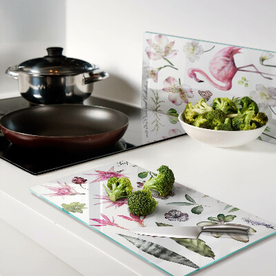 Tagliere in vetro temperato Collezione di fiori e uccelli tropicali