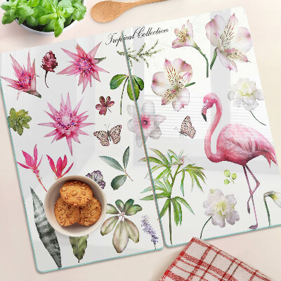 Tagliere in vetro temperato Collezione di fiori e uccelli tropicali