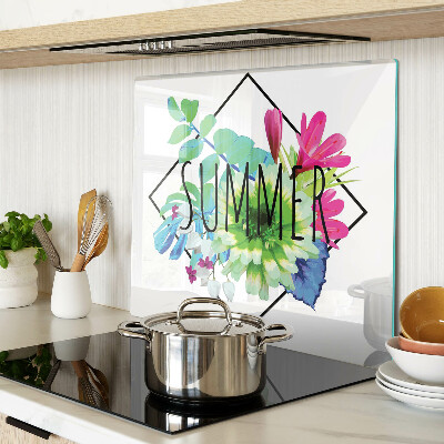 Tagliere in vetro temperato Fiori estivi con la scritta 