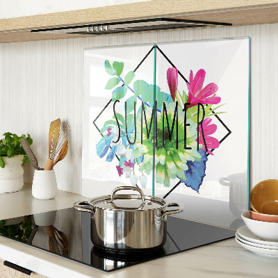 Tagliere in vetro temperato Fiori estivi con la scritta 