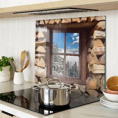 Tagliere in vetro Vista di un paesaggio invernale dalla finestra