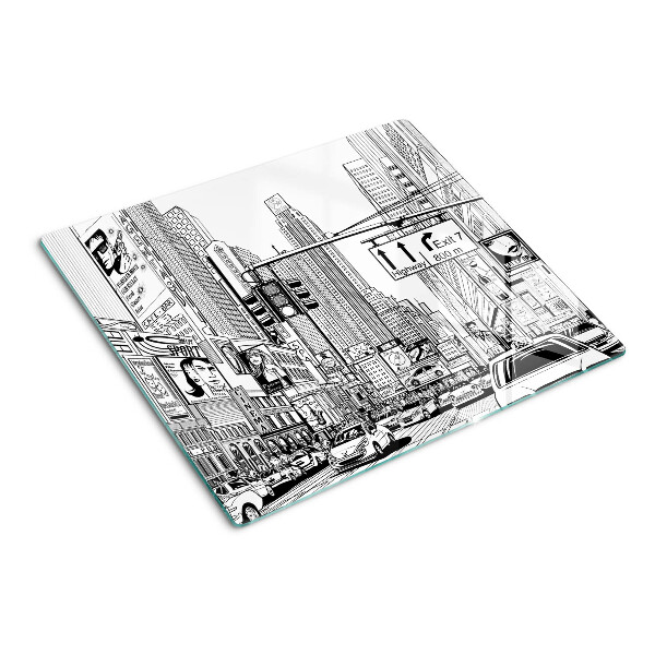 Tagliere in vetro New York in stile fumetto