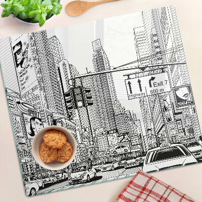 Tagliere in vetro New York in stile fumetto