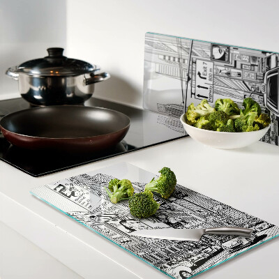 Tagliere in vetro New York in stile fumetto