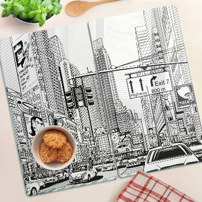 Tagliere in vetro New York in stile fumetto