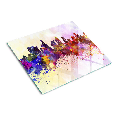 Tagliere in vetro temperato Paesaggio urbano con silhouette ad acquerello