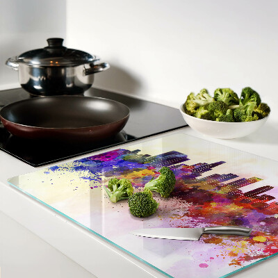 Tagliere in vetro temperato Paesaggio urbano con silhouette ad acquerello