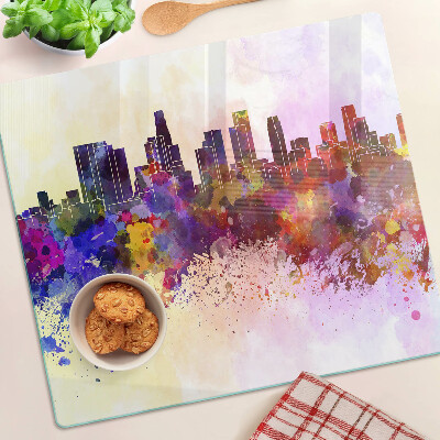 Tagliere in vetro temperato Paesaggio urbano con silhouette ad acquerello