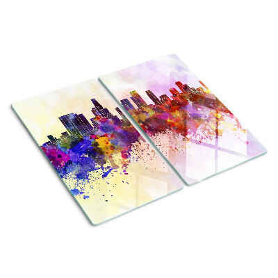 Tagliere in vetro temperato Paesaggio urbano con silhouette ad acquerello