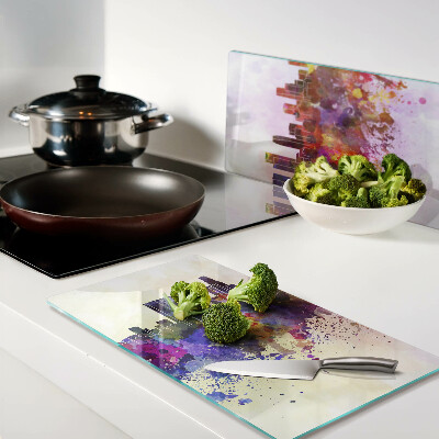 Tagliere in vetro temperato Paesaggio urbano con silhouette ad acquerello