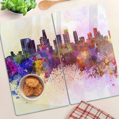 Tagliere in vetro temperato Paesaggio urbano con silhouette ad acquerello