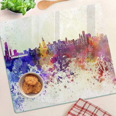 Tagliere in vetro temperato Panorama della città in punti colorati