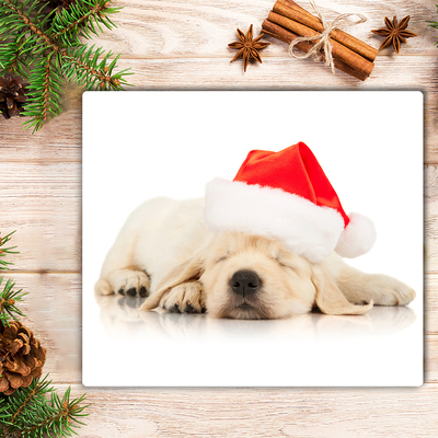 Tagliere in vetro Cucciolo di cappello invernale di Babbo Natale