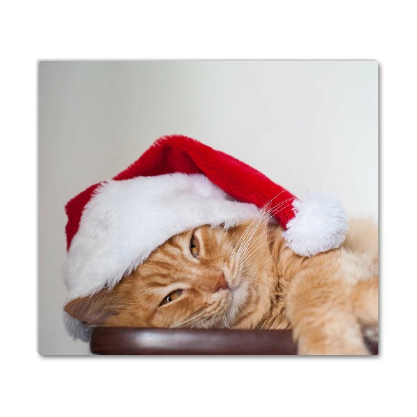 Tagliere in vetro Cappello di Babbo Natale gatto