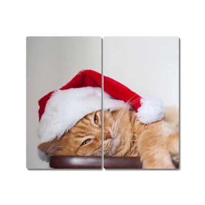 Tagliere in vetro Cappello di Babbo Natale gatto