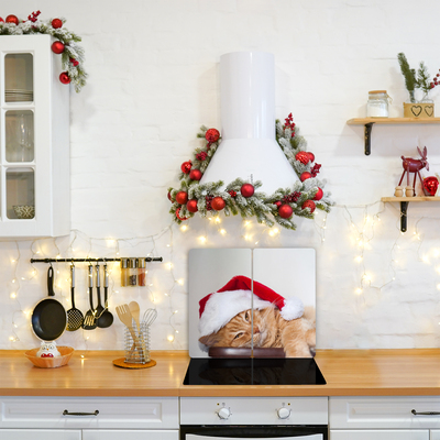 Tagliere in vetro Cappello di Babbo Natale gatto