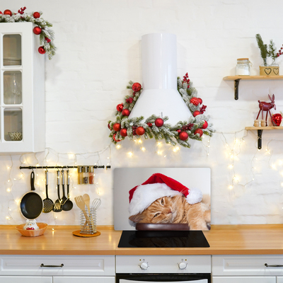 Tagliere in vetro Cappello di Babbo Natale gatto