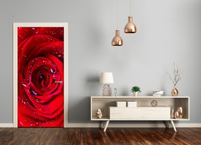 Poster adesivo per porta rosa rossa