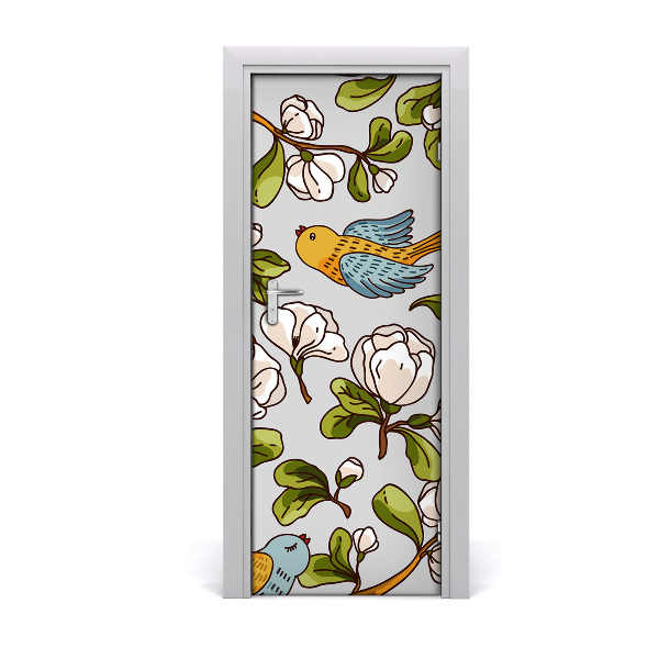 Adesivo per porta interna Uccelli e fiori
