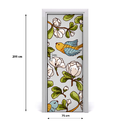 Adesivo per porta interna Uccelli e fiori