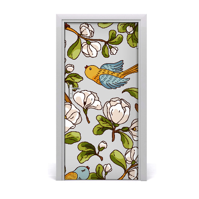 Adesivo per porta interna Uccelli e fiori