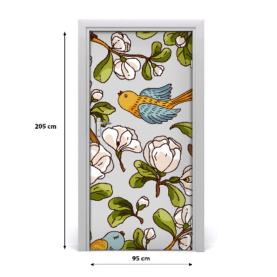 Adesivo per porta interna Uccelli e fiori