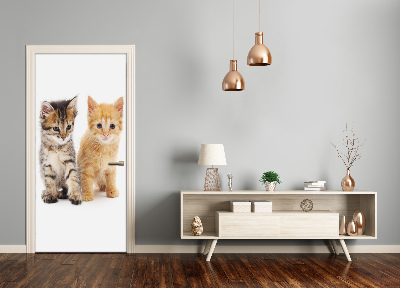 Adesivo per porta Gatto grigio e rosso