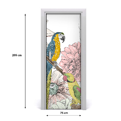 Adesivo per porta Pappagalli e fiori