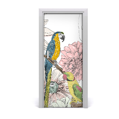 Adesivo per porta Pappagalli e fiori
