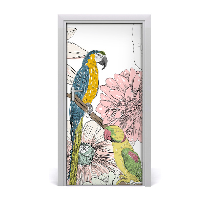 Adesivo per porta Pappagalli e fiori