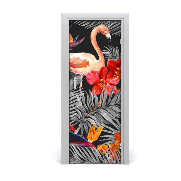 Adesivo per porta Flamingos e fiori