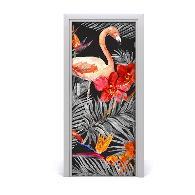 Adesivo per porta Flamingos e fiori