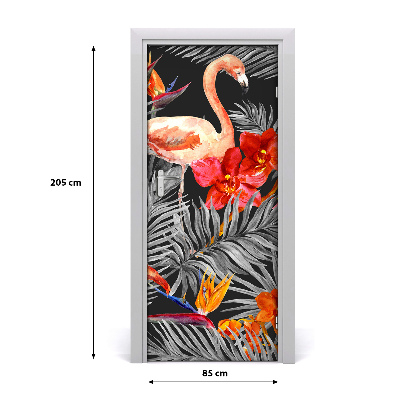 Adesivo per porta Flamingos e fiori