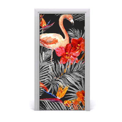 Adesivo per porta Flamingos e fiori