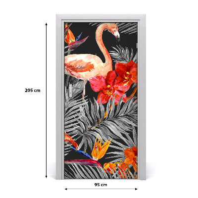 Adesivo per porta Flamingos e fiori
