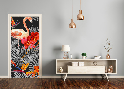Adesivo per porta Flamingos e fiori