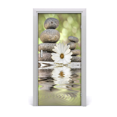 Adesivo per porta interna Pietre e fiore