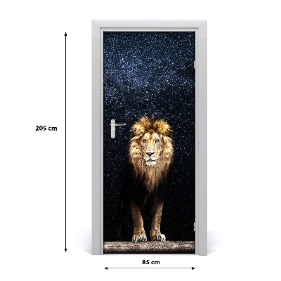 Adesivo per porta Leone sullo sfondo delle stelle