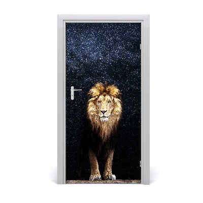 Adesivo per porta Leone sullo sfondo delle stelle