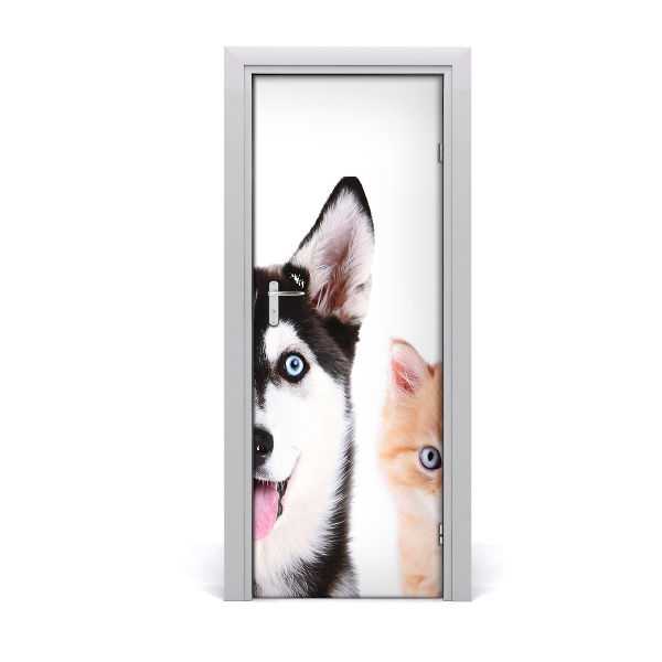 Poster adesivo per porta Cane e gatto
