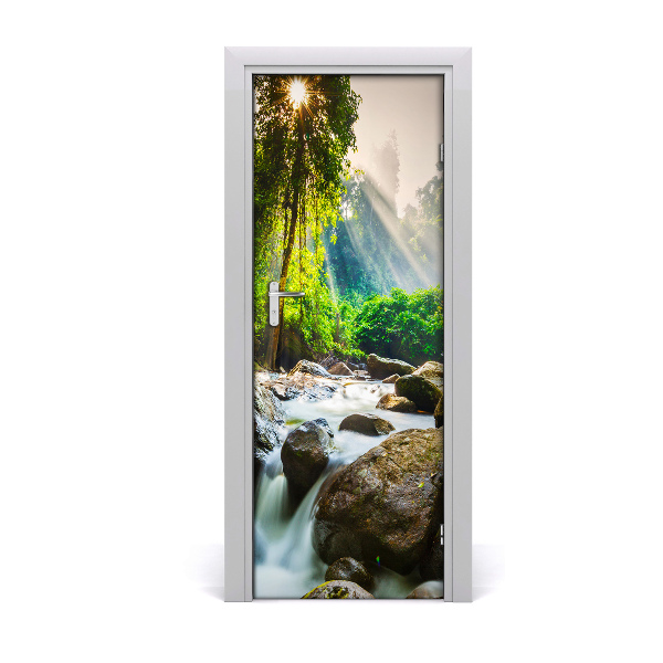 Adesivo per porta interna Cascata nella foresta