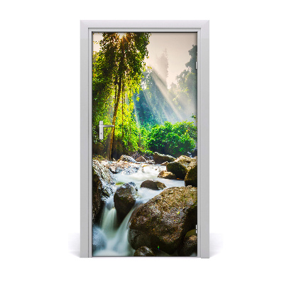 Adesivo per porta interna Cascata nella foresta