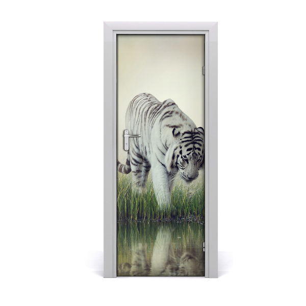 Adesivo per porta tigre bianca