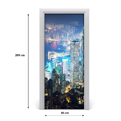 Adesivo per porta interna Hong Kong di notte