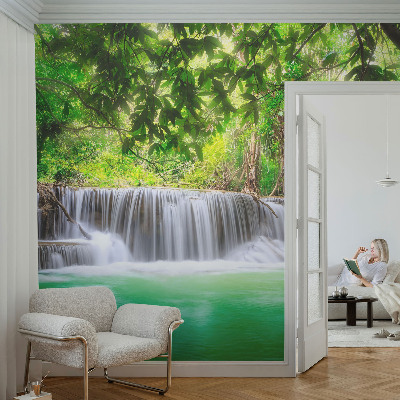 Carta da parati panoramica effetto 3D cascata nella foresta