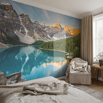 Carta da parati panoramica effetto 3D Riflesso di montagna