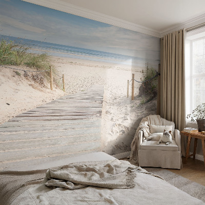 Carta da parati effetto profondità passerella in legno